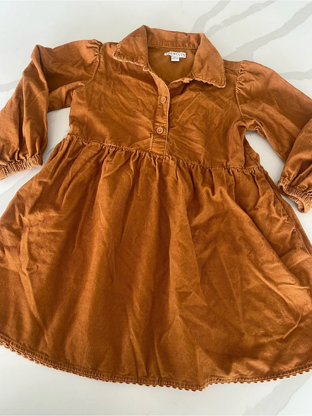 Crewcuts Girls Brown Corduroy fall Shirt Dress Sz 5 Long Sleeve Collared Pockets